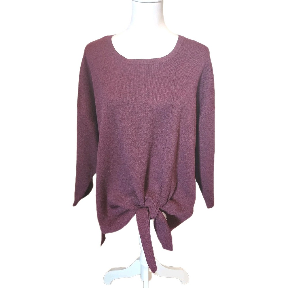 Retrology Sweater Womens 3X Plus Purple Tie Knot Front Soft Cozy Casual Career